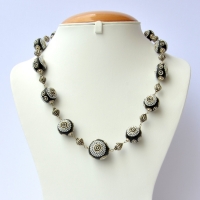 Handmade Black Necklace Studded with Silver Metal Chain