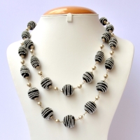 Handmade Black Necklace Studded with Silver Metal Chain