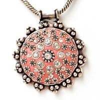 Handmade Pink Pendant Studded with Metal Flowers & Rhinestones