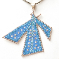 Handmade Blue Pendant Studded with Metal Rings & Rhinestones