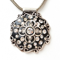 Handmade Black Pendant Studded with Rhinestones & Metal Accessories